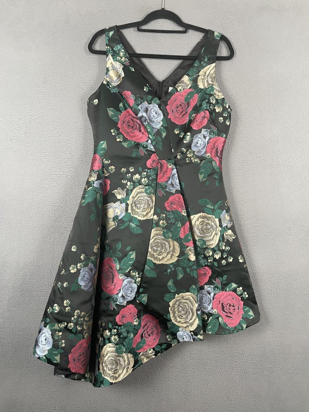 Tahari Arthur S. Levine Dress Womens 12 Green Fit & Flare Hi-Low Floral - Picture 1 of 9